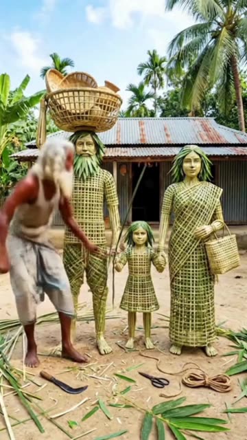 Grandpa creates family portrait with bamboo