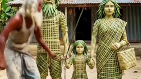 Grandpa creates family portrait with bamboo