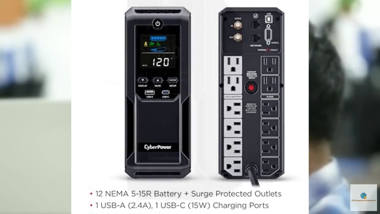 CyberPower CP1500AVRLCD3 Intelligent LCD UPS System, 1500VA/900W, 12 Outlets, 2