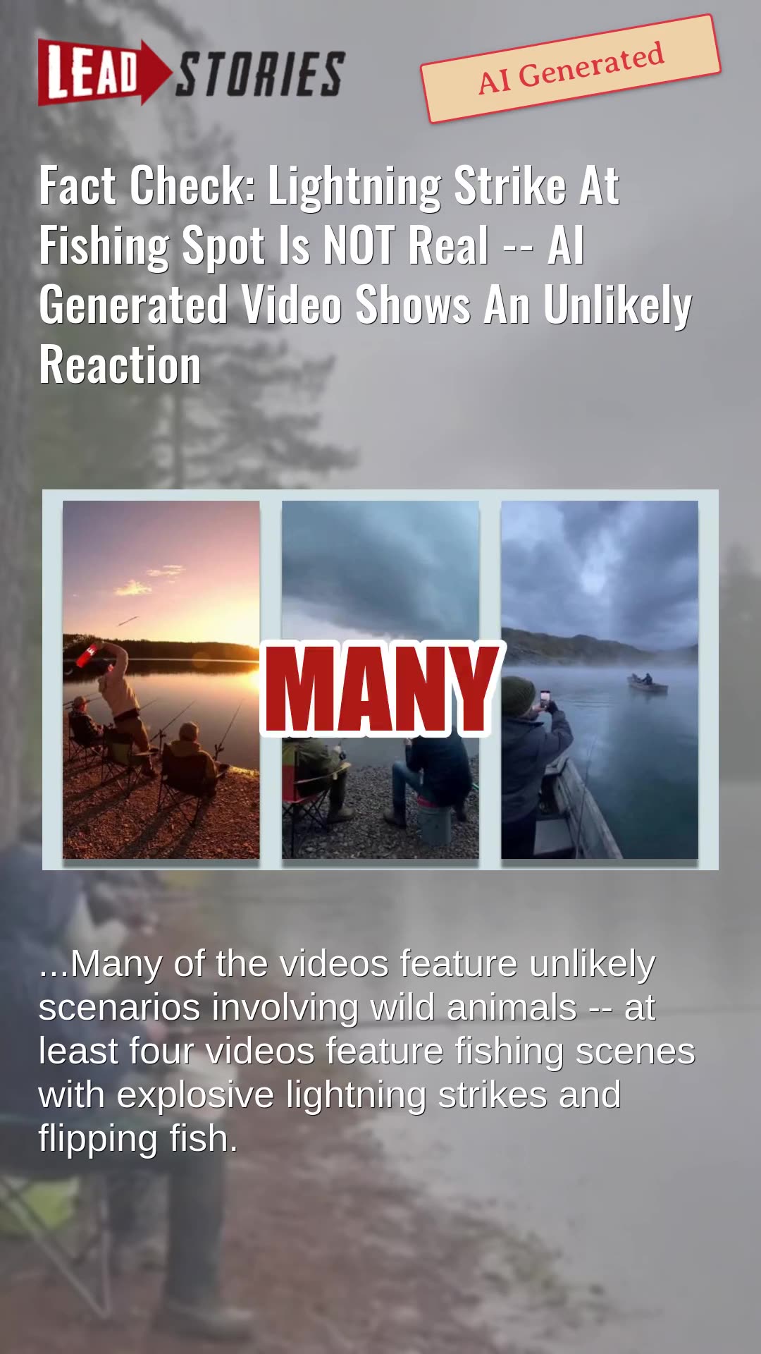 Fact Check: Lightning Strike At Fishing Spot NOT Real -- AI Generated Video Shows Unlikely Reaction