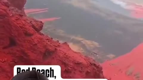 Heavy rain causes the beach in Iran to turn blood red