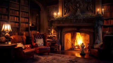 Library Fireplace Ambience 🔥 Cozy Fireplace Sounds for Study, Focus & Stress Relief | 6 Hours