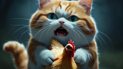 A chubby orange and white cat runs franticall