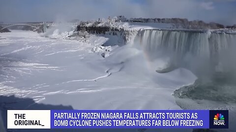 Partially frozen Niagara Falls attracts tourists in below freezing temperatures
