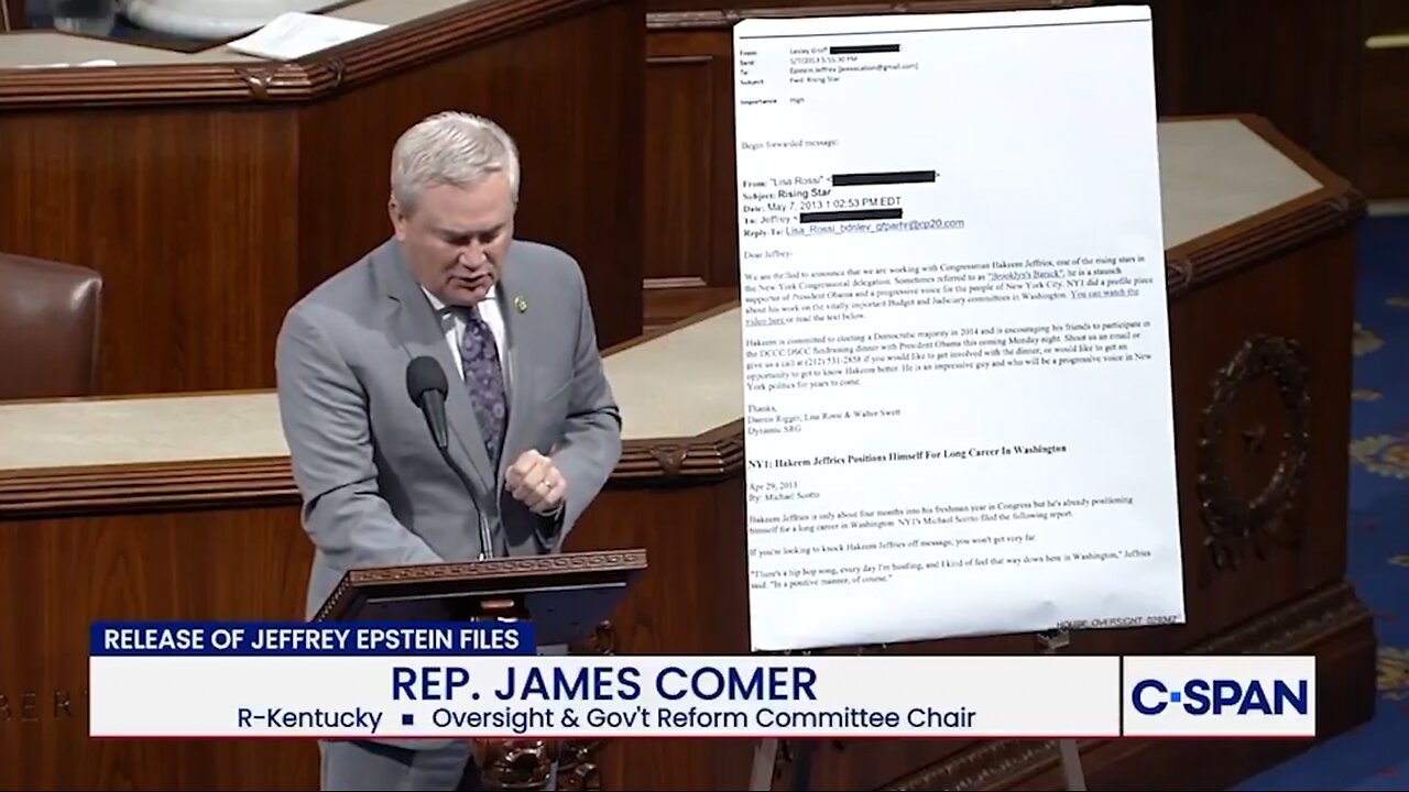 Rep. Comer CALLS OUT Hakeem Jeffries Over Epstein Email On House Floor