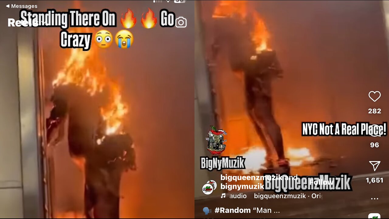 Footage of the woman burning alive on NYC Subway Train