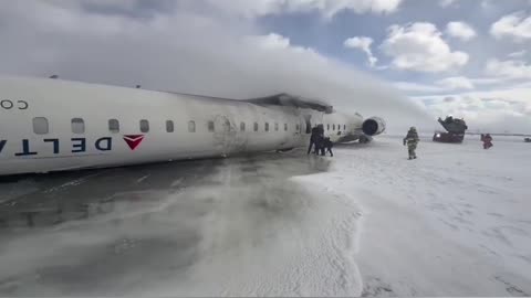 A Delta Airlines Plane is Seen Upside Down After Crashes at Toronto Pearson International Airport 😾😢