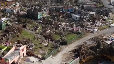 Drone footage shows the aftermath of Hurricane Melissa along coastline of Jamaica.