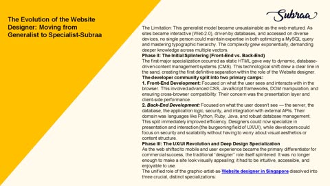 The Evolution of the Website Designer: Moving from Generalist to Specialist-Subraa