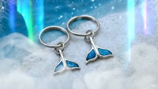 Inlaid Whale Tail Silver Hoop Earrings