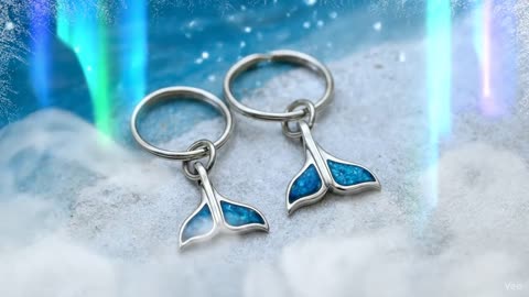 Inlaid Whale Tail Silver Hoop Earrings