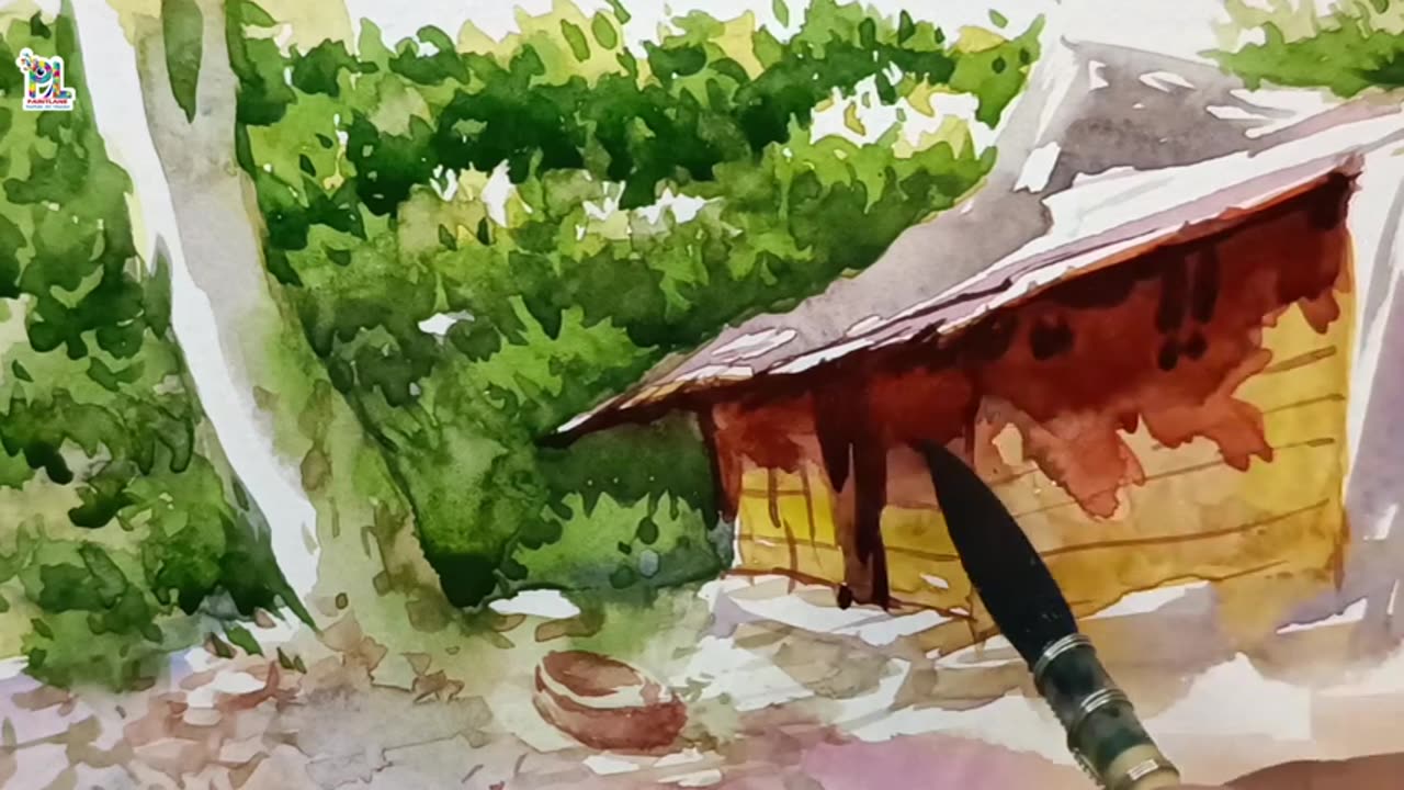 How to paint Hut in Scenery Water Color Art