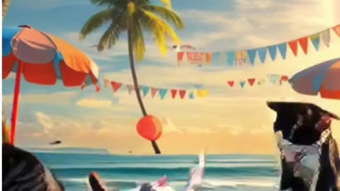 funny cats dance at beach party 2025