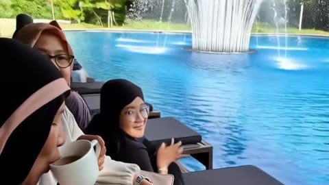 Aquatic elderly healthy happy together