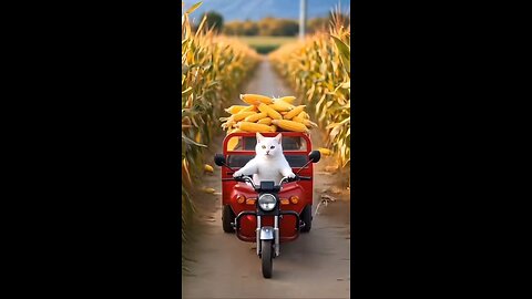 THE CAT IS HARVESTING CORN