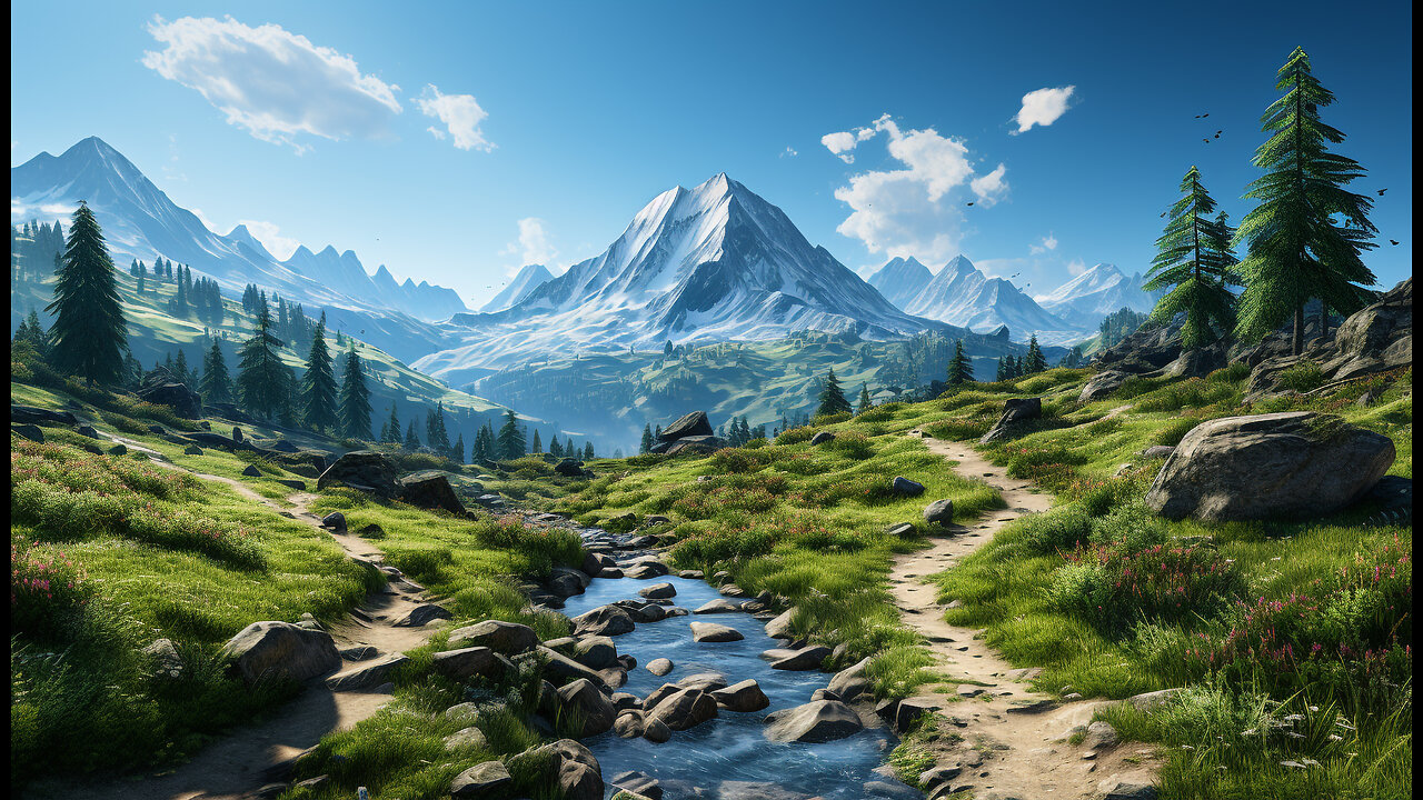 Beautiful Relaxing Stream Sound in Summer Forest.