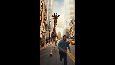 Giraffe chases Joseph Martelli from Niagara Falls, NY down the street to give him a haircut