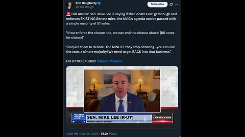🚨 BREAKING: Sen. Mike Lee is saying if the Senate GOP gets tough and enforces EXISTING...