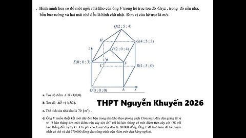 THPT Nguyễn Khuyến 2026: Hình minh hoạ sơ đồ một ngôi nhà kho của ông F trong hệ trục tọa độ