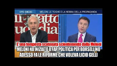 Meloni indagata,Bocchino preso a sberle da Travaglio in tv che accusa:Dalla premier solo menzogne. dopo che la premier ha scatenato un putiferio con le sue accuse alla magistratura e fa le riforme che voleva Licio Gelli della Loggia P2