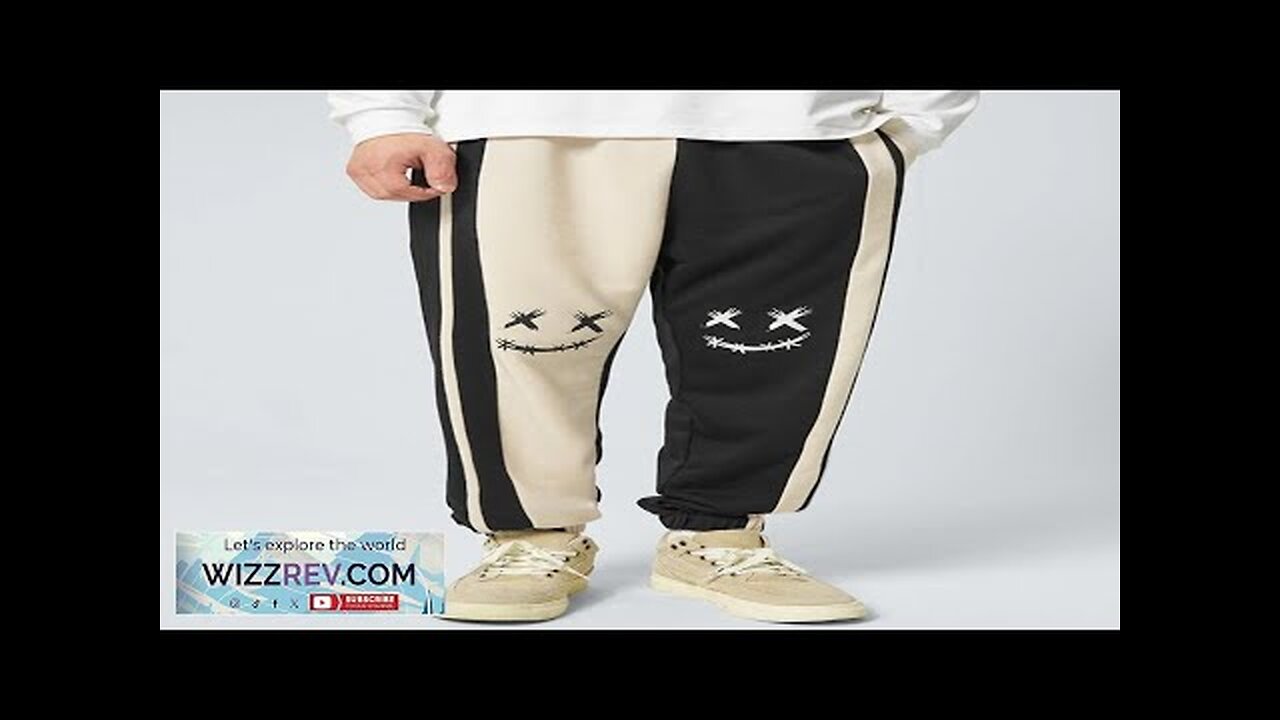 ChArmkpR Mens Smile Face Print Contrast Patchwork Loose Cuffed Sweatpants Beige Review