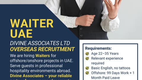 Global Hospitality Careers – UAE Waiter Opportunities | Divine Associates Ltd