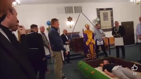 Rare footage: Secret Masonic ceremony! Hidden camera reveals ceremony where new member is symbolically "buried", participants in costumes.