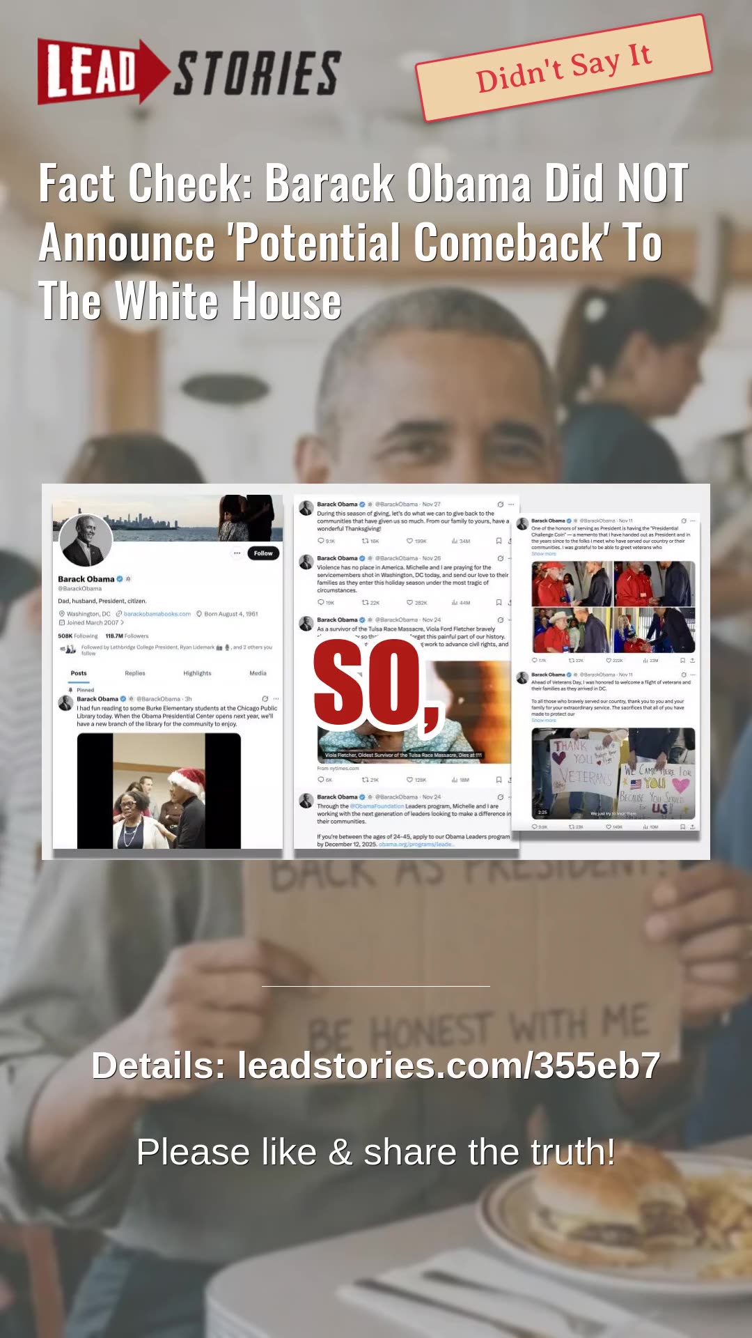 Fact Check: Barack Obama Did NOT Announce Potential Comeback To The White House