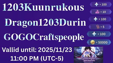 Luna III Special Program Codes (Genshin Impact)