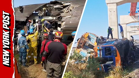 Carnage after crane plunges onto train in Thailand, trapping passengers in wreckage