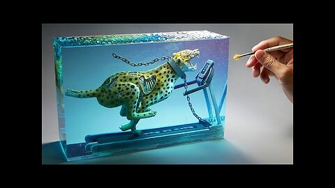 How To Make a Zombie Cheetah Running On a Treadmill Diorama - Polymer Clay - Epoxy resin