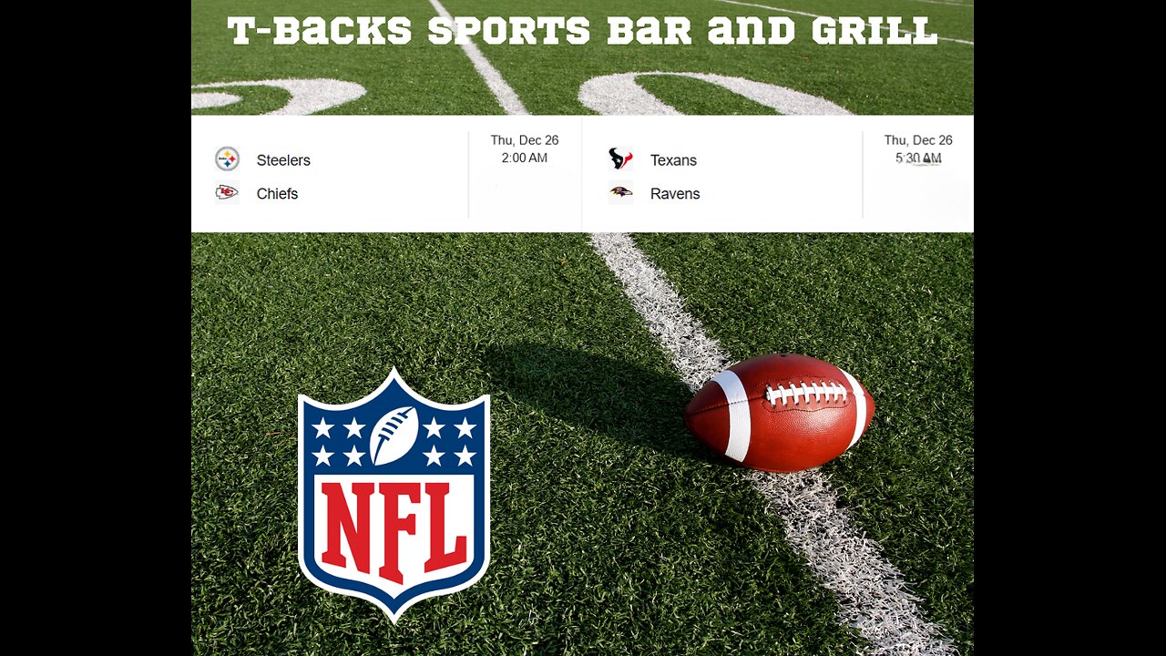 T-Backs Sports Bar and Grill Sports Schedule and Sliders special for Thursday Dec 26, 2024