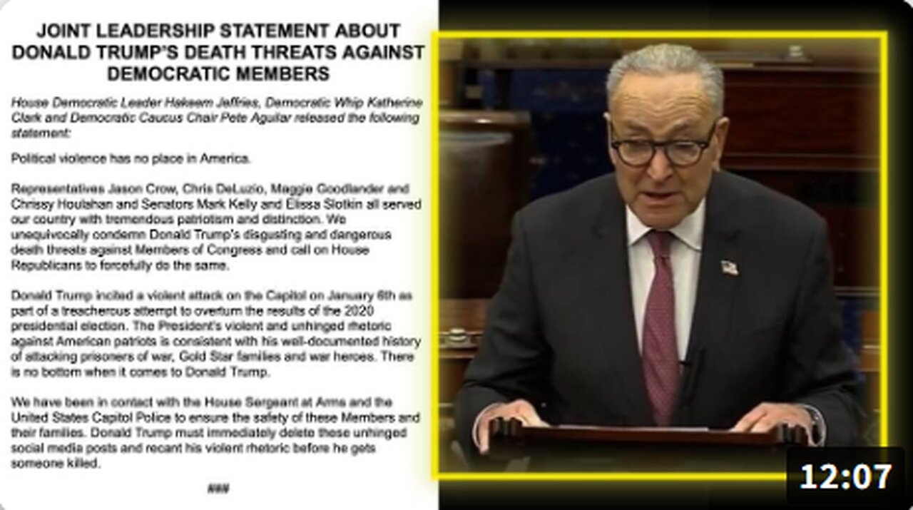 HANG TRAITORS: Senator Schumer Misrepresents President Trump's Warning That Government Officials Publicly Promoting A Military Coup Against America Can Be Executed Under US Law