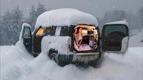 Trapped in a heavy snowfall while car camping one crazy night ASMR