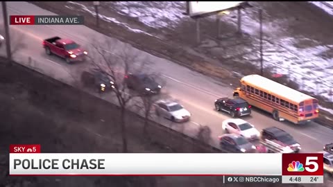 Aerial view of WILD police chase in Chicago