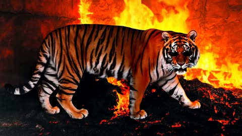 🔥 Watch this fearless tiger strut through flames in style! 🐅😎 #Epic #Wildlife”