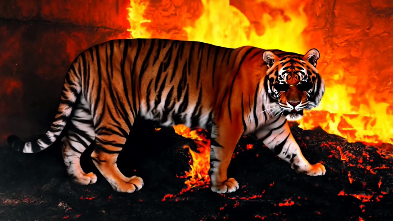 🔥 Watch this fearless tiger strut through flames in style! 🐅😎 #Epic #Wildlife”