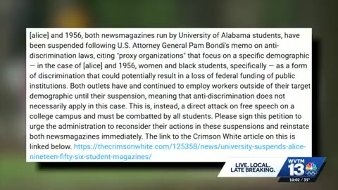 Univ. of Alabama shuts down student-run BLM and feminist magazines after Trump's DEI