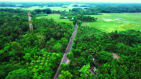 Cinematic Drone view village Highway