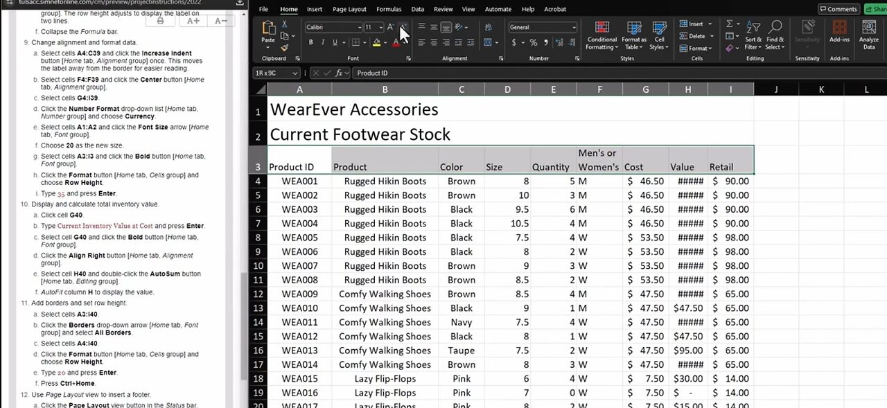 Excel 2021 Guided Project 1-3 | WearEver Accessories | Simnet Guided Project 1-3 Office 365 2021