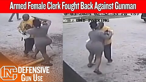 Armed Woman Drags Gunman Out of Store Before Firing Two Shots
