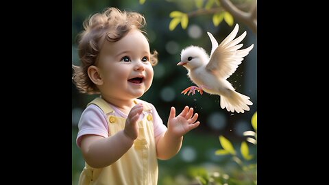 Adorable Bond Between a Baby and a Baby Bird