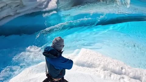 Antarctica’s blue pools are insane 🤯💙 — and yes, my guide taught me ice climbing too!