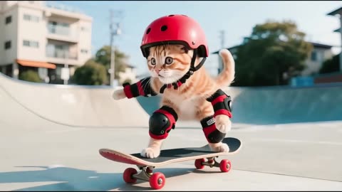 Tiger-Hat Kitten’s Tough Skateboarding Journey—Even Broke His Red Tiger Hat