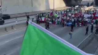 LAPD in standoff with anti-ICE protesters blocking freeway