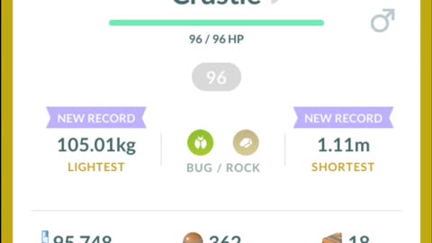 Pokemon Go Evolution - 96% iV Dwebble ➡️ Crustle