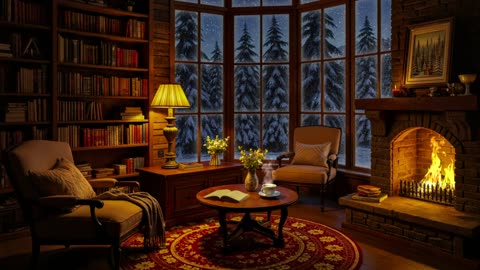 Cozy Winter Reading Nook Ambience Smooth Jazz Music Fireplace