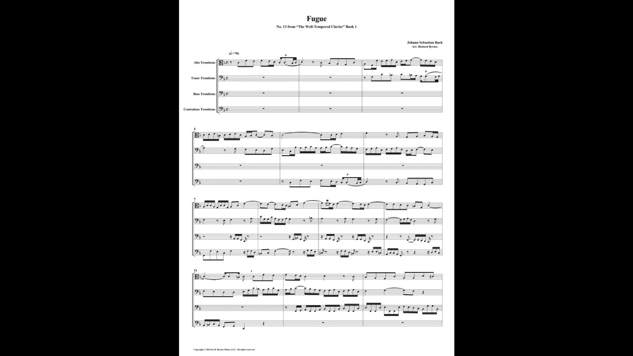 J.S. Bach - Well-Tempered Clavier: Part 1 - Prelude 13 (Trombone Quartet)