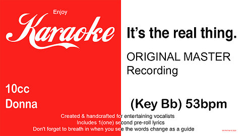 10cc - Donna (Key Bb) 53bpm (2025) Karaoke