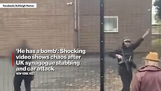 ‘He has a BOMB’: Shocking video shows chaos after UK synagogue stabbing and car attack